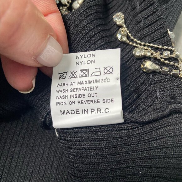 NEW Collection Rhinestone Fringe Trim Ribbed Stretchy Crop Tank Top Black Sz S/M - Picture 9 of 10